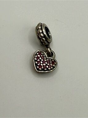Pandora Silver Heart Dangle Charm with red pave Stones (retired)model # 791023CZ